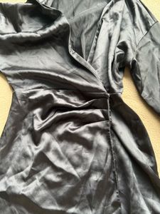 Black Embroidered Wrap Dress