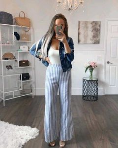 Pinterest Inspied Strip High Waist Pants