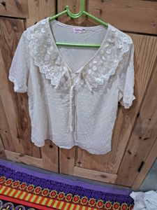 Lace Collar Blouse &amp; Green Skirt