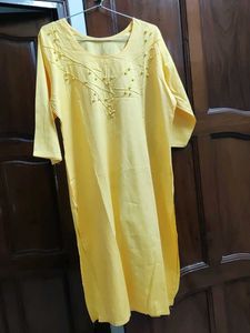 Yellow Straight Fit Long Cotton Kurti - Unused