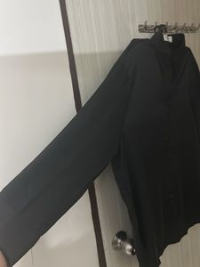 Women Plain Black Satin Korean Shirt