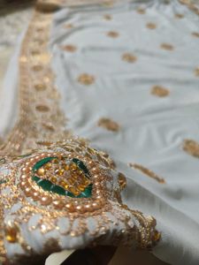 Lite Silver Embroidery Design Saree With Blouse👌