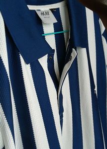 👕Navy Blue &amp; White Striped Polo T-Shirt for Men👕