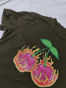 Olive Green Cherry Crop Top