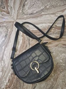 Black Croc Embossed Crossbody Bag