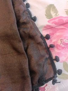 Black Dupatta With Pompom Lase