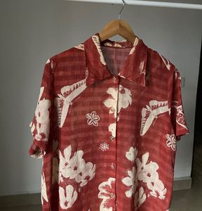 Floral Rust Orange Casual Chiffon Shirt