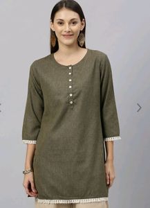 Anouk Women Olive Green Straight Kurta With The