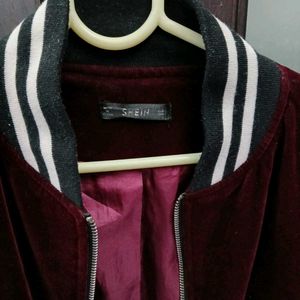 Burgundy Velvet Bomber Jacket