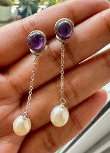 Amethyst & Pearl 92.5 Silver Earrings