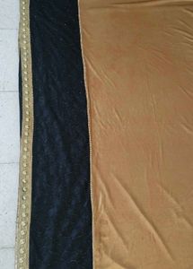 Golden And Black Party Wear Sari With Stitch Blous
