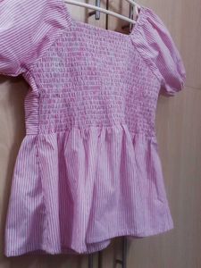 Pink Striped Puff Sleeve Top
