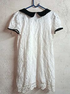 Stylish Lace Peter Pan Collar Dress White