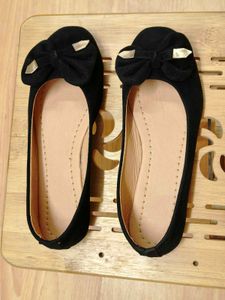 Women Black Bow Velvet Flat Comfortable Ballerinas