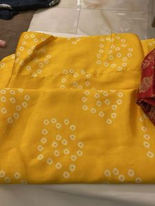 Yellow Bandhani Sari with Red Blouse