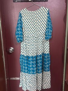 Boho Teal &amp; White Print Dress