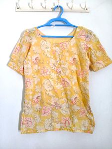 Floral Yellow Sheer Top - Size Medium