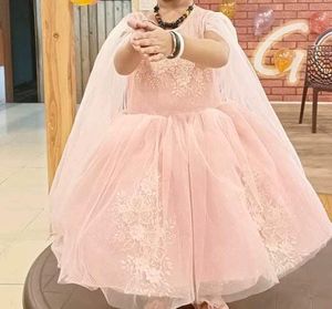 Fancy Peach Ruffle Peplum Gown
