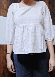 White Puff Sleeve Korean Top