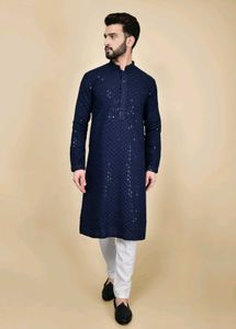 Navy Embellished Kurta Set