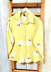 Light Yellow Cotton Printed Shirt Size-40