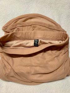 Nude Ruched midi pencil skirt