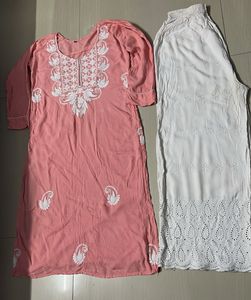 Pink Kurti Set with White Embroidery