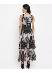 Waist Cut-Out Floral Print A-line Dress