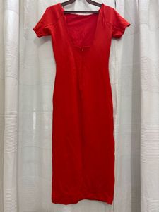 Red Fitted Midi Dress