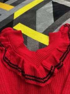 Red Ruffle Trim Sweater