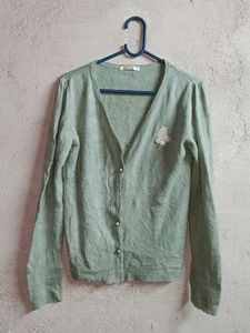 Sage Green Cardigan with Floral Detail