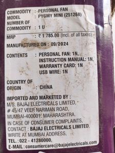 Bajaj Built For Life Pygm Personal Fan