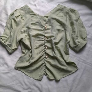 Pretty Pastel Green Formal V Neck Korean Top