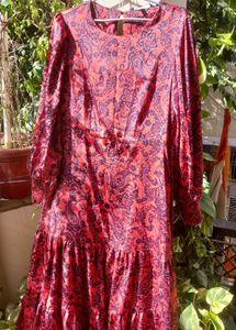Red Paisley Tiered Midi Dress