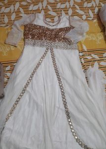 Diwali Sale--White Anaarkali Suit