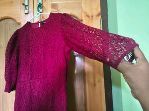 Burgundy Lace Bodycon Midi Dress