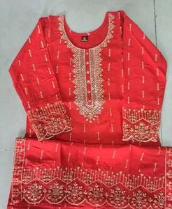 Red Embroidered Kurta Set