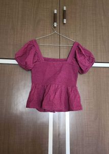 Burgundy Smocked Peplum Top