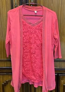Coral Lace Top & Cardigan
