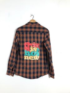 Brown &amp; Navy Plaid Flannel Shirt