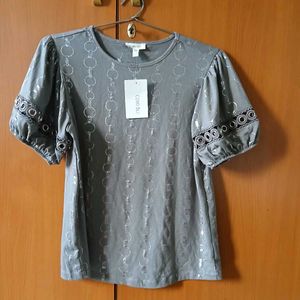 Chain Detail Top With Puff Sleeves
