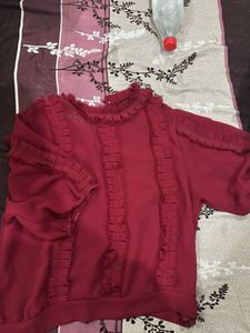 Burgundy Ruffle Blouse