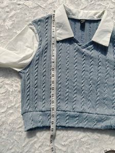 Shein Stylish Blue Knit Sweater Vest