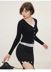 Black Lace Trim Cardigan