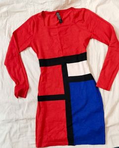 SQUARE NECK WINTER WOOLEN DRESS