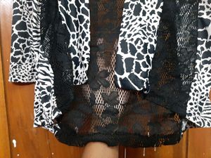 shrug-leopard print with black floral lace