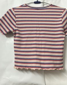 Zudio Striped Ruffle Crop Tee