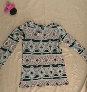 Patterned Long Sleeve wool sweater top