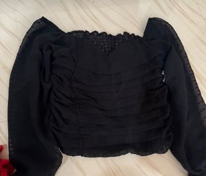 Sheer Black Swiss Dot Top