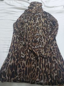 Leopard Print Turtleneck Top